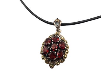 Bohemian Sterling Silver Marcasite and Garnet Stone Necklace Vintage