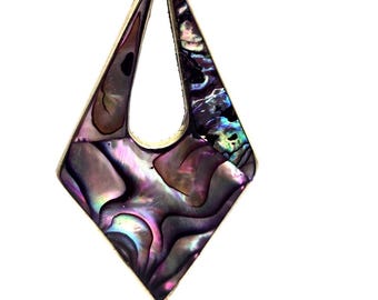 Vintage paarse abalone schelp sterlingoorbellen 2,5" gemarkeerd met Alpaca Mexico