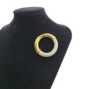 Swarovski Signed Gold Crystal Pave Circle Brooch Vintage