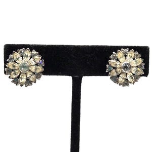 Vintage Joseph Mazer JOMAZ Signed Glam Style Floral Rhinestone Clip Earrings