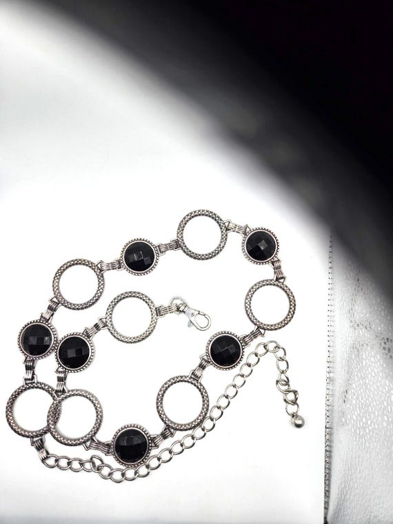 Black and Textured Silver Vintage Chain Link Belt 44 display picture 3