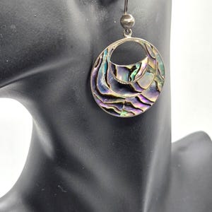 Vintage Villa Taxco Signed Sterling and Paua shell Dangling Hook Earrings