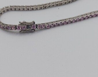 Bracelet Tennis Et Boucles D'oreilles CZ Rose - Argent Sterling - Set De Bijoux Assortis
