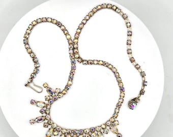 Vintage SHERMAN signed Bib AB Necklace 16.75" of Elegance