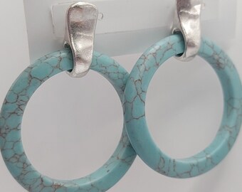 Robert Lee Morris Soho Signed Turquoise 2" Hoops earrings silver