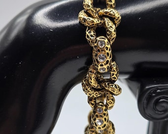 JBK Jacqueline Bouvier Kennedy Signed Link Bracelet with Crystal Accents 8 inch