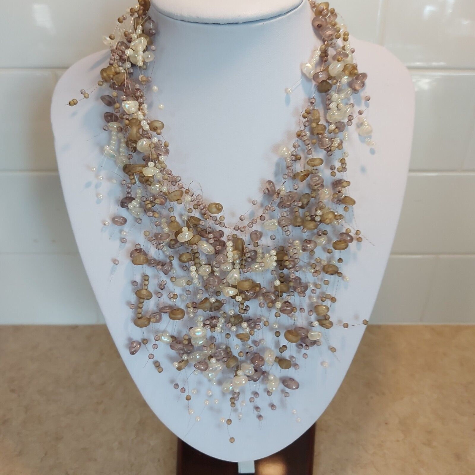 Incredible Illusion Necklace Vintage Pearls Stones and Crystal 