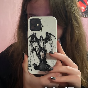 Death Angel Phone Case, White Black Design Phone Case, Dark fallen angel phone case, iPhone 11 12 13 14 15, Y2k Phone Case, Gift for Her