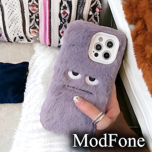 Purple Monster iphone case, Bored monster phone case, iPhone 11 12 13 14 15, Soft Fluffy Phone Case, Gift for Girlfriend, Gift for Her