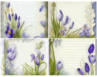 Watercolor  Spring Crocus Junk Journal Printable Pages, Digital Paper, Scrapbooking Supplies, Printable Blue Flowers Journal Papers