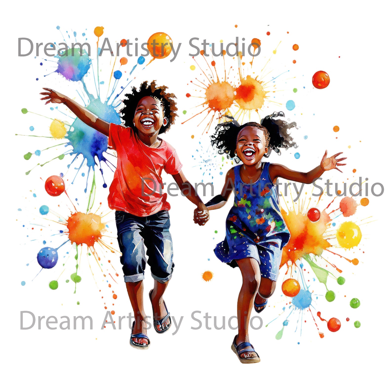 7 Watercolor Happy Black Kids Playing Clipart, Afro American Childrenr ...