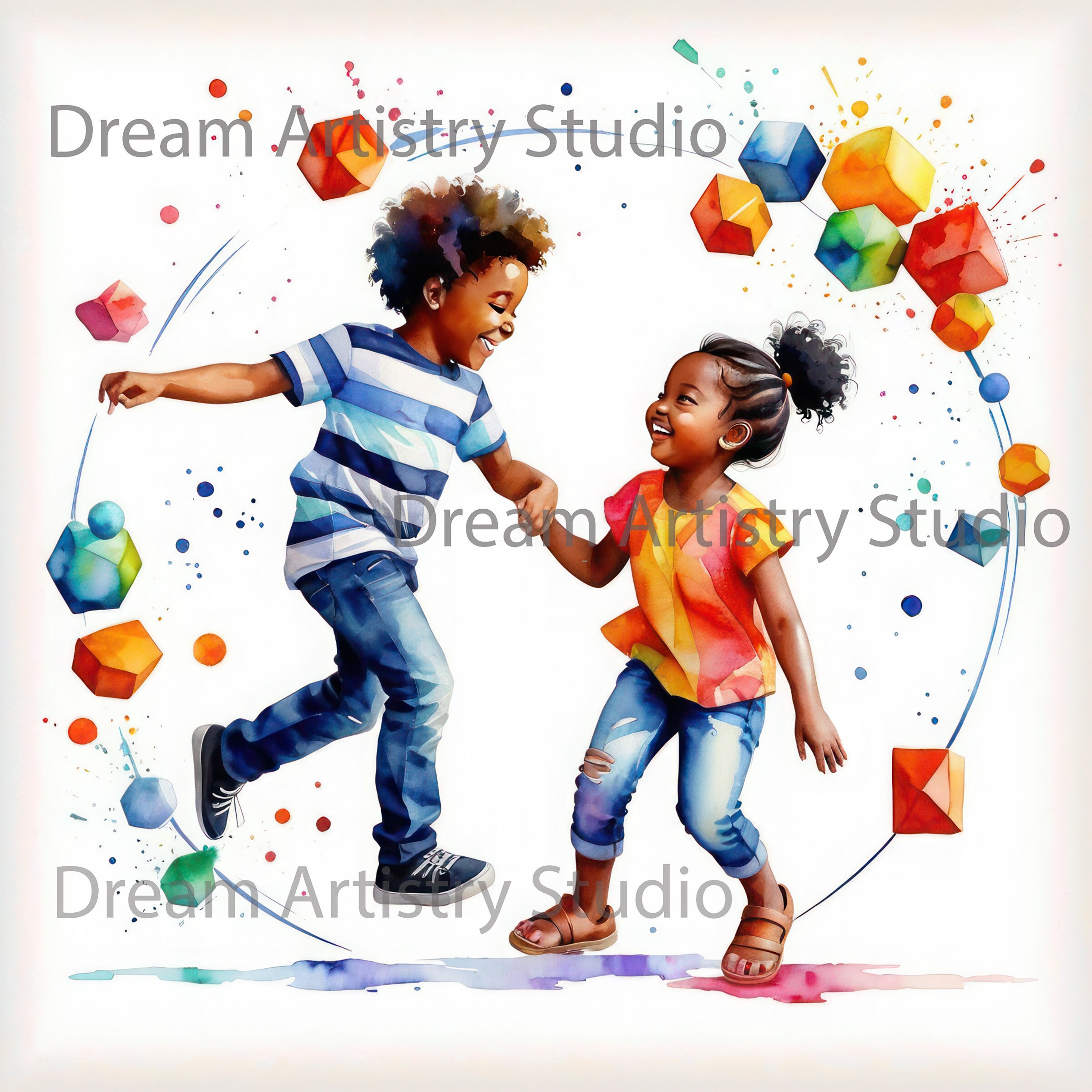 7 Watercolor Happy Black Kids Playing Clipart, Afro American Childrenr ...