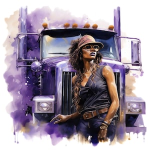 6 aquarel Afro-Amerikaanse vrouwelijke vrachtwagenchauffeur clipart, zwarte vrouw vrachtwagenchauffeur png, cadeau voor vrachtwagenchauffeur, volledig commercieel gebruik