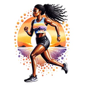 Aquarelle femme noire qui court, femme afro-américaine coureur png, conception de sublimation de jogging, usage commercial gratuit