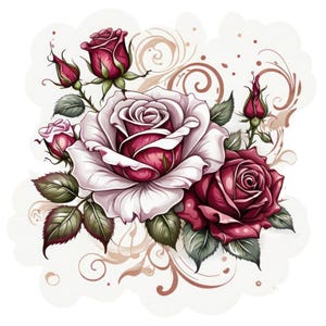 7 rozen bloemen png, afdrukbare bloemen clipart, afdrukbare rozen aquarel clipart, commercieel gebruik, transparante achtergrond