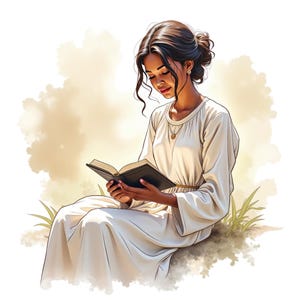 7 aquarel zwart meisje dat een bijbel leest Clipart, christelijke clipart, gratis commercieel gebruik