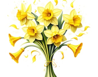 7 Yellow Daffodils Flowers Png, Printable Flowers Clipart, Printable Daffodils Watercolor clipart, Commercial Use, Transparent Background