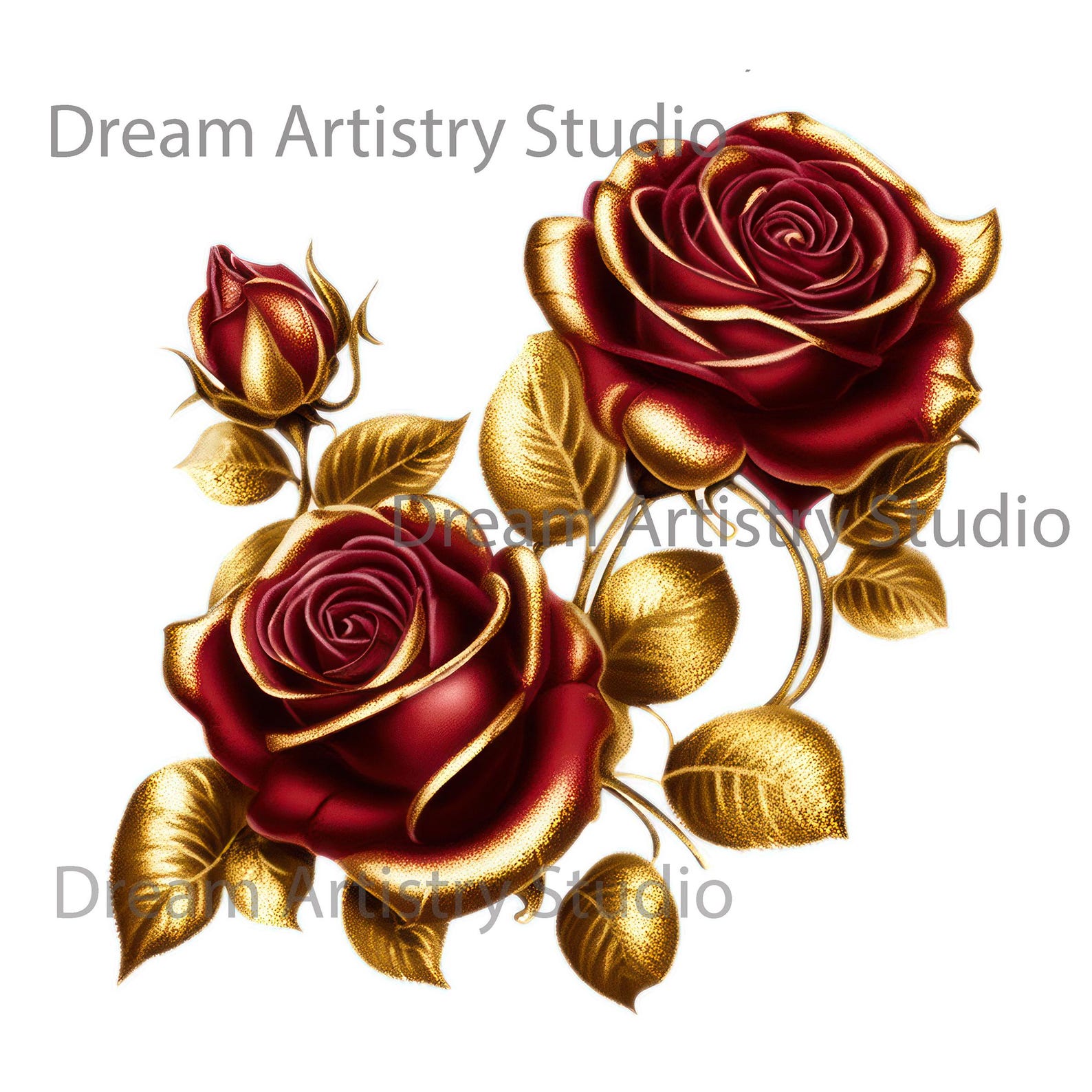 Red Gold Roses Image 7 Red Gold Roses Flowers Png, Roses Watercolor Clipart, Commercial Use ...