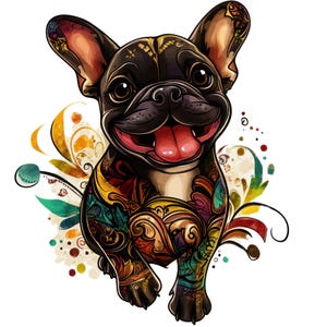 8 niedliche Französische Bulldogge Welpen Clip Art, Blumen Hund druckbare Png, Französische Bulldogge Aquarell Clip Art, Schöne Haustier Clip Art