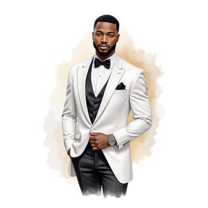 7 Watercolor   Black Man In Suit Clip art, Afro American Business Man, Luxury Fashion,Tuxedo, Free Commercial Use