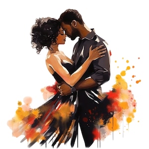 7 Watercolor Romantic Afro American Couple Clipart,  Romantic Black Love Png, Lovers Clipart