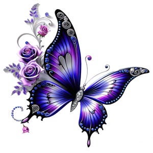 7 Png Fleurs Papillon Roses Png, Clipart Ornements De Roses Papillons Violets, Fond Transparent