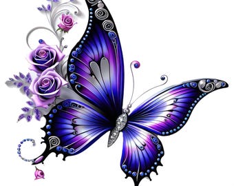7 Png Schmetterling Rosen Blumen Png, Lila Schmetterlinge Rosen Ornamente Clipart, Transparenter Hintergrund