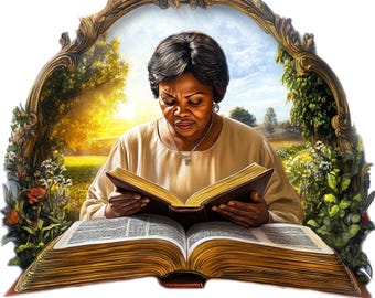 7 Aquarell schwarze Frau liest eine Bibel Clipart, christliche Clipart, religiöser Png, kostenlose kommerzielle Nutzung