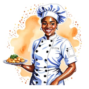 Aquarela Mulher Negra Chef Clipart, Afro American Chef Png, Cooking Baking Png, Kitchen Clip art, Uso comercial gratuito