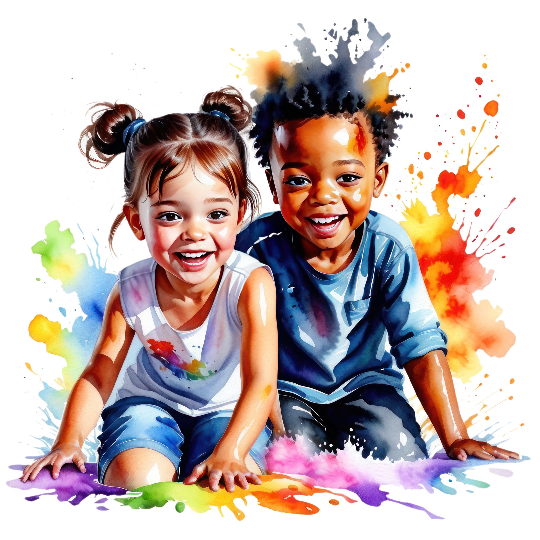 7 Aquarell glücklich schwarze Kinder spielen Clipart, afroamerikanische Kinder Png, kommerzielle Nutzung