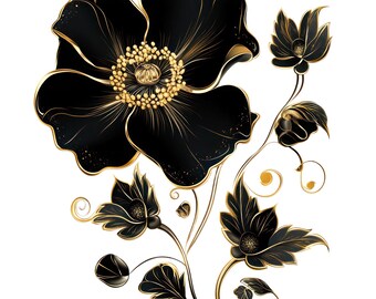 Black and Gold Magnolia, Iced Jewel Encrusted 24”, Black and Gold
