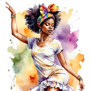 7 cliparts aquarelle danseuse noire, danseuse afro-américaine Png, danseuse imprimable, sublimation, usage commercial gratuit