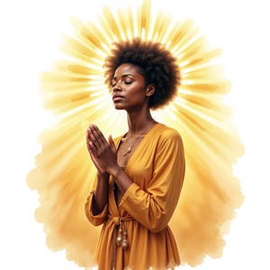 7 aquarel zwart meisje bidden illustraties, Afro-Amerikaanse vrouw gebed png, religieuze clipart, gratis commercieel gebruik