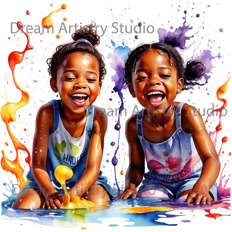 7 Watercolor Happy Black Kids Playing Clipart, Afro American Childrenr ...