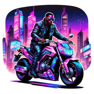 7 Watercolor Afro American Man Biker Clipart, Black Man Biker Png, Futuristic City Biker, Sublimation Png, Full Commercial Use