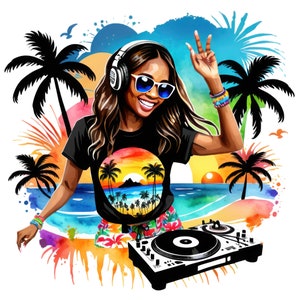 7 cliparts DJ femme afro-américaine aquarelle, femme noire DJ Png, dance party Png, usage Commercial