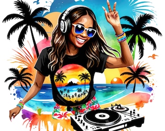7 Watercolor Afro American Woman Female DJ Clipart,  Black Woman DJ Png, Dance Party Png, Commercial Use