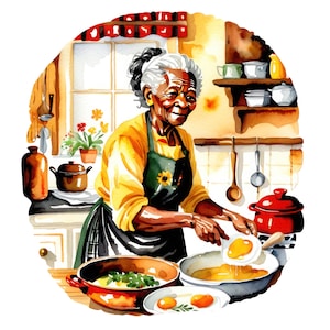 7 Aquarela Mulher Negra Idosa Cozinhando Clipart, Avó Afro Americana Cozinheira, Cozinhando Png, Clipart De Cozinha, Uso Comercial Gratuito