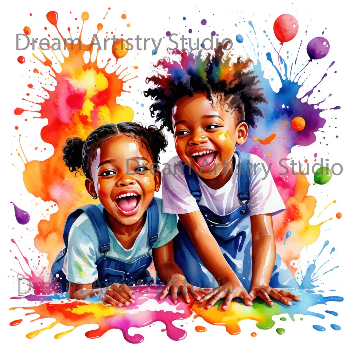 7 Watercolor Happy Black Kids Playing Clipart, Afro American Childrenr ...
