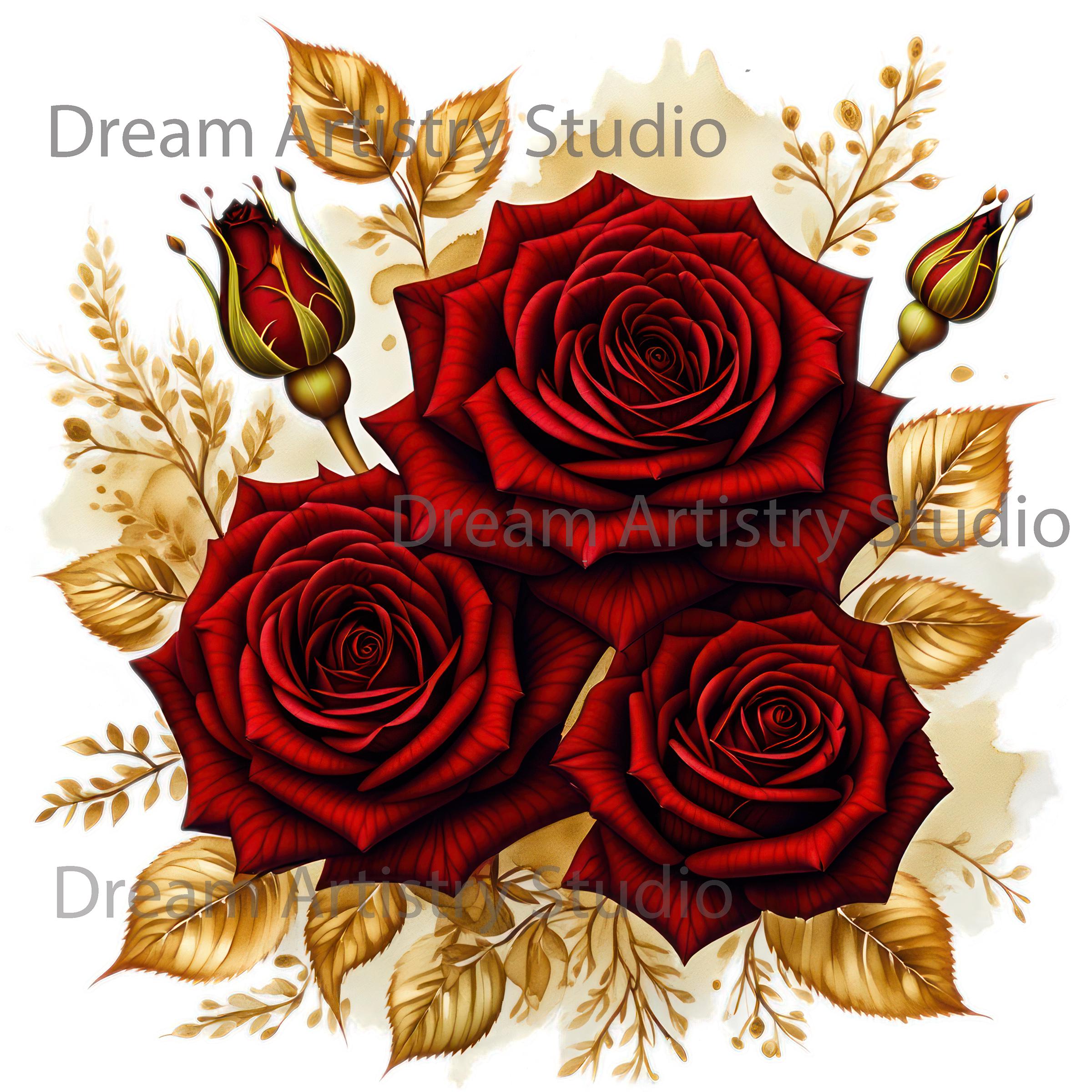 Red Gold Roses Image 7 Red Gold Roses Flowers Png, Roses Watercolor Clipart, Commercial Use ...