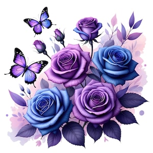 8 Png fleurs roses papillon bleu violet Png, clipart roses papillons violets, fond Transparent