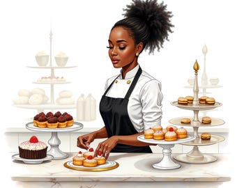 Watercolor Black Woman Chef Clipart, Afro American  Chef Png, Cooking Baking Png,  Kitchen Clip art, Bakery Pastry Chef