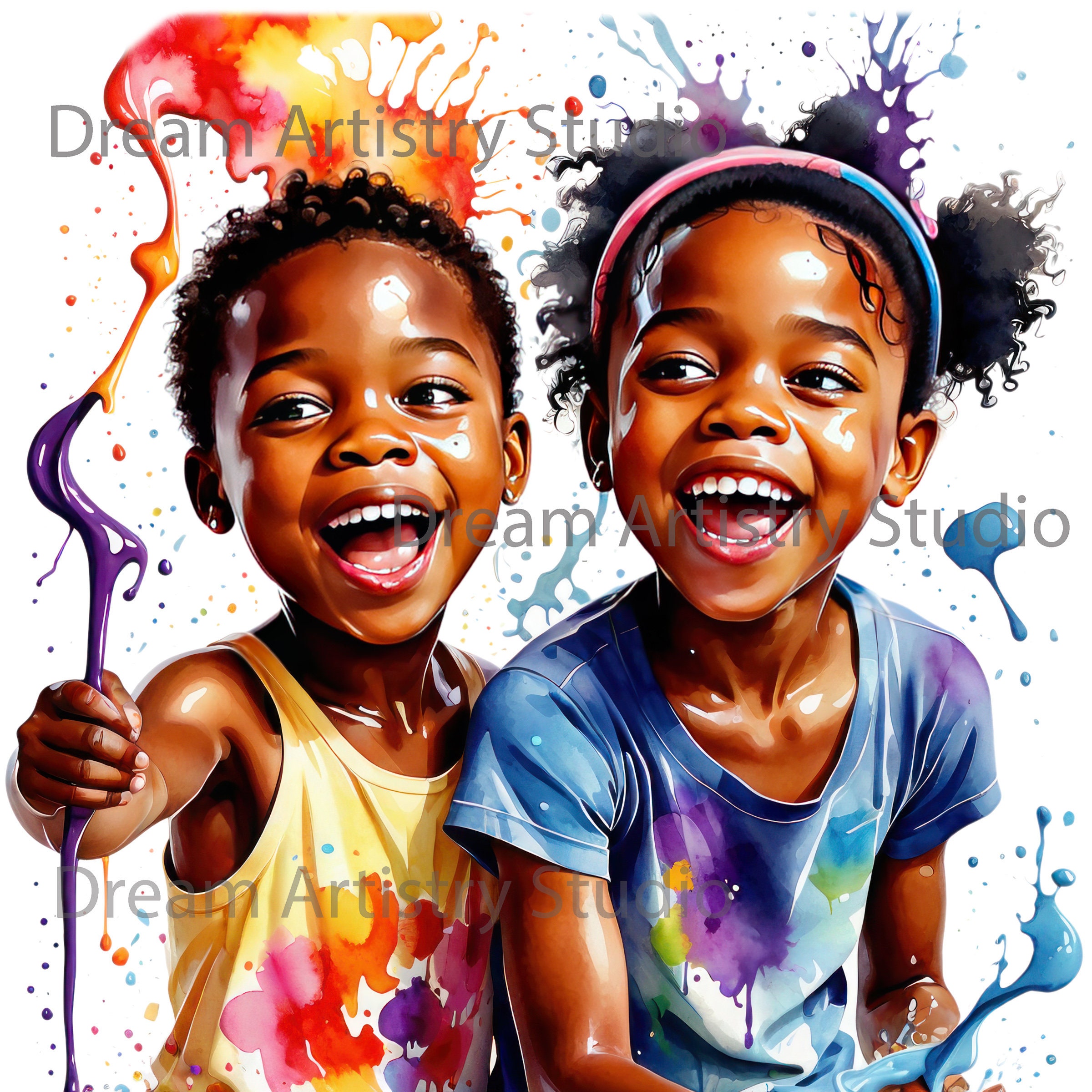 7 Watercolor Happy Black Kids Playing Clipart, Afro American Childrenr ...