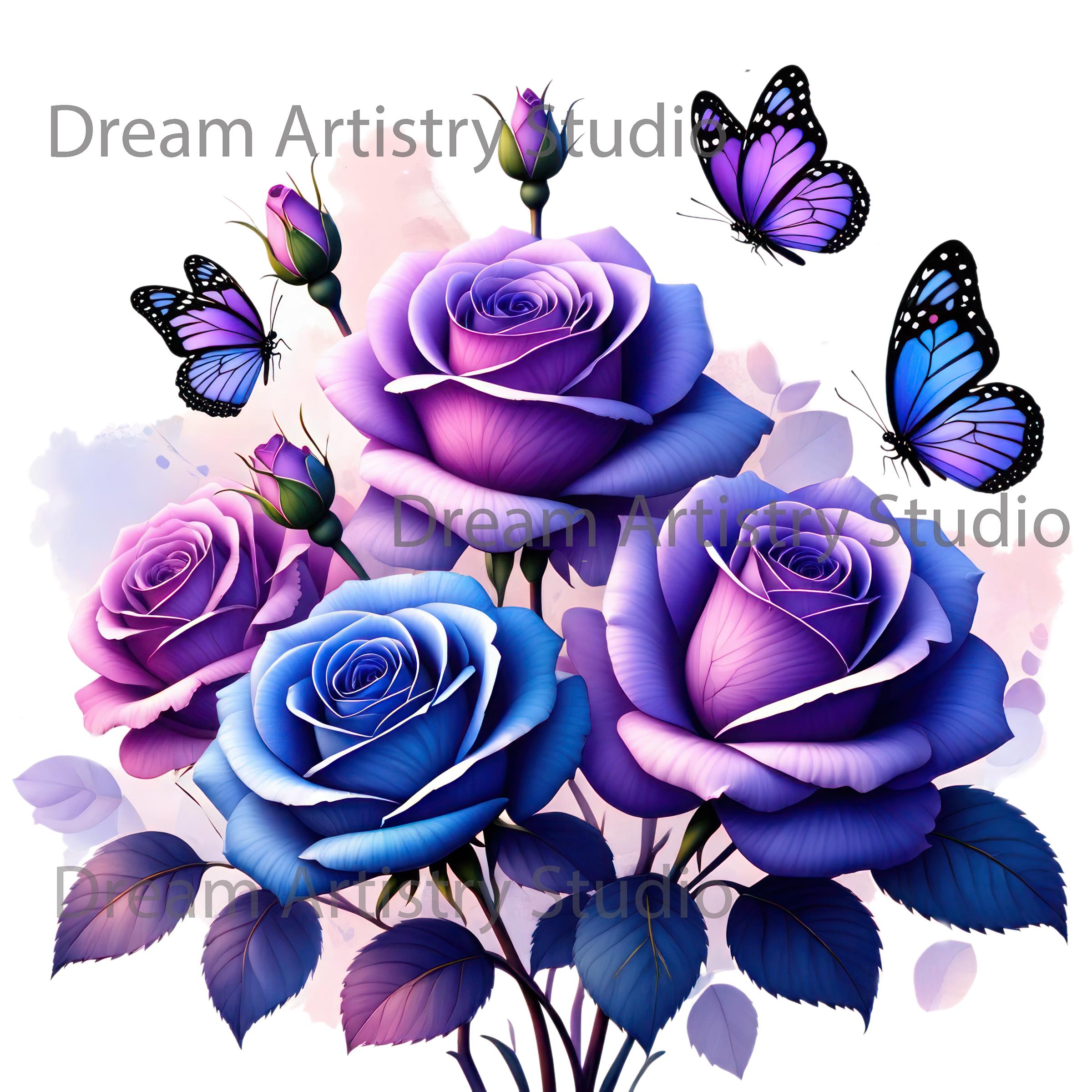 8 Png Blue Purple Butterfly Roses Flowers Png, Purple Butterflies Roses ...