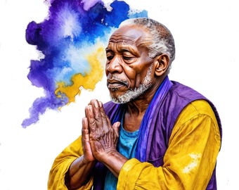 7 Watercolor  Old Black Man Praying Clip art,  African American Prayer Png, Religious Clipar, Free Commercial Use