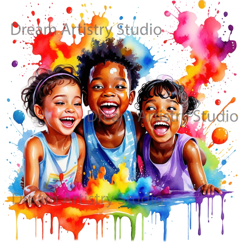 7 Watercolor Happy Black Kids Playing Clipart, Afro American Childrenr ...