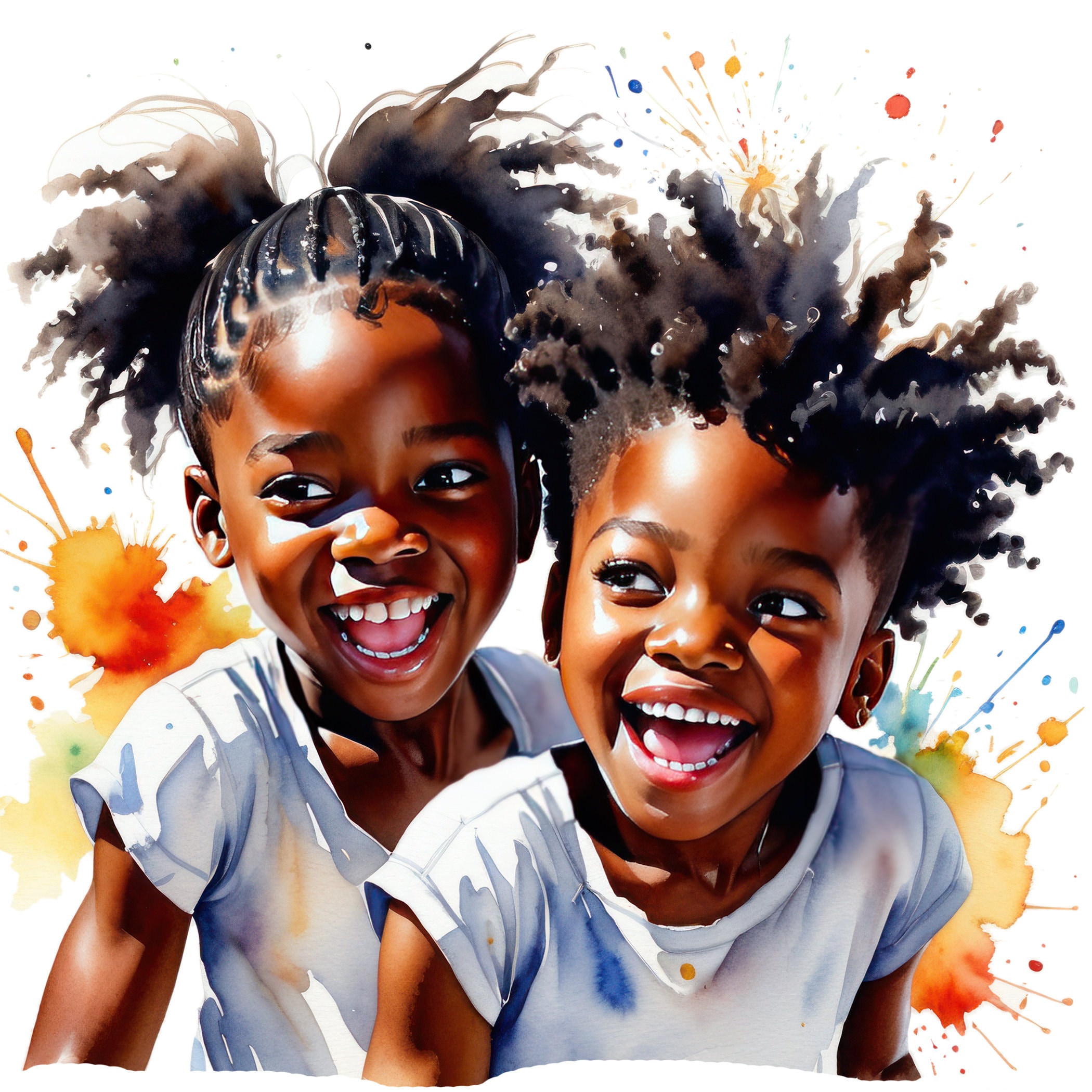 7 Watercolor Happy Black Kids Playing Clipart, Afro American Childrenr ...