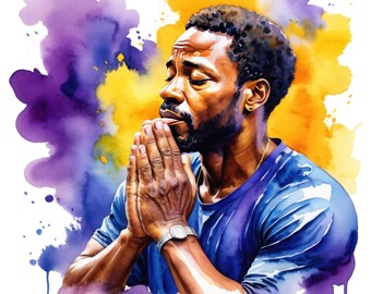 7 Watercolor  Black Man Praying Clip art,  African American Prayer Png, Religious Clipar, Free Commercial Use