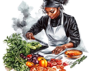 Watercolor Black Woman Chef Clipart, Afro American  Chef Png, Cooking Baking Png,  Kitchen Clip art, Free Commercial Use