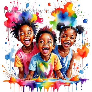 7 Watercolor Happy Black Kids Playing Clipart, Afro American Childrenr ...